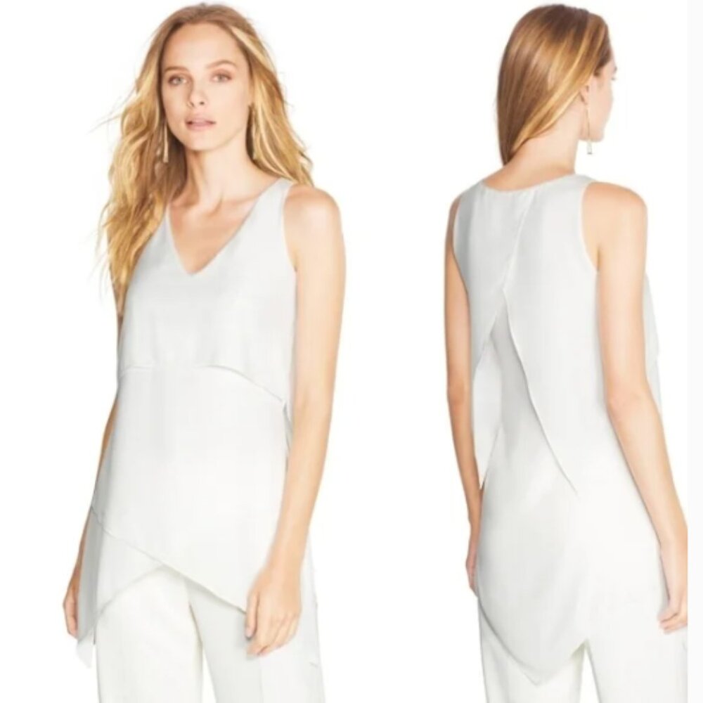 White House Black Market Petal Back Tiered Tunic Top Sz XXS Crema White 254C
